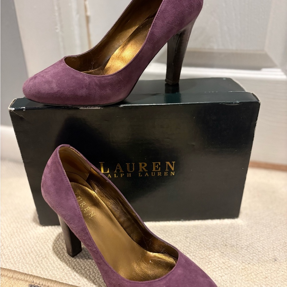 Lauren Ralph Lauren Rylie Plum Suede Heels Pumps Shoes 6.5